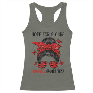 Hope For A Cure HIV Awareness Racerback Tank Top Strong Woman Red Ribbon Gift TS12 Military Green Print Your Wear