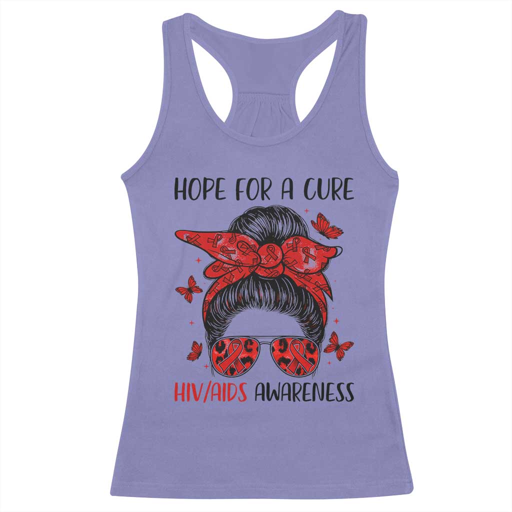 Hope For A Cure HIV Awareness Racerback Tank Top Strong Woman Red Ribbon Gift - Print Your Wear
