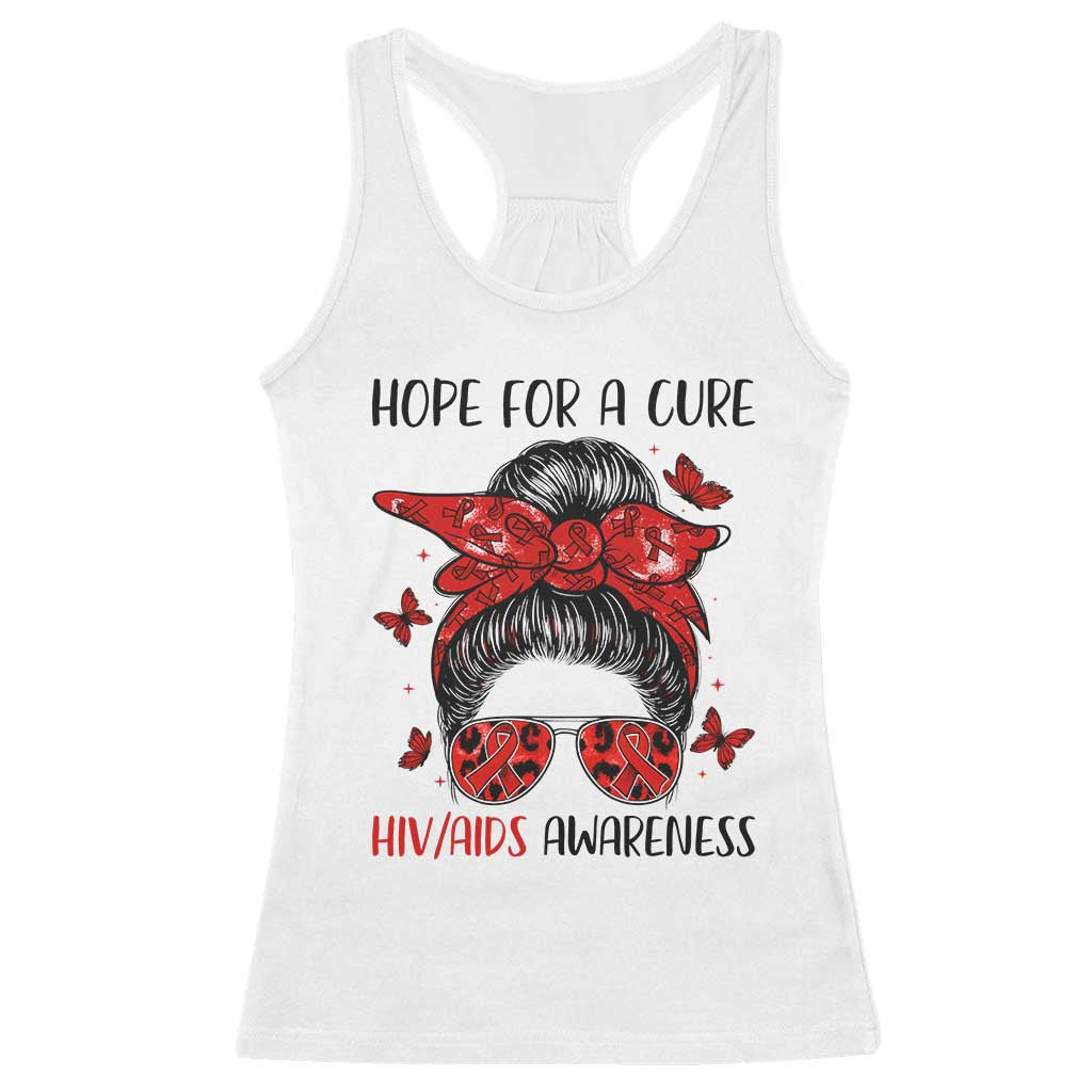 Hope For A Cure HIV Awareness Racerback Tank Top Strong Woman Red Ribbon Gift TS12 White Print Your Wear