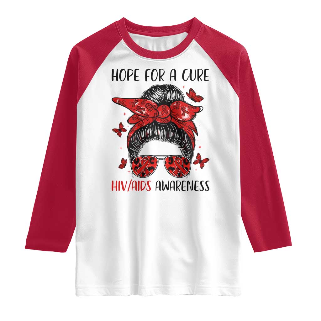 Hope For A Cure HIV Awareness Raglan Shirt Strong Woman Red Ribbon Gift TS12 White Red Print Your Wear