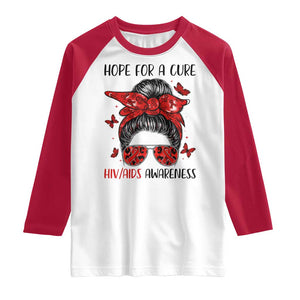 Hope For A Cure HIV Awareness Raglan Shirt Strong Woman Red Ribbon Gift TS12 White Red Print Your Wear