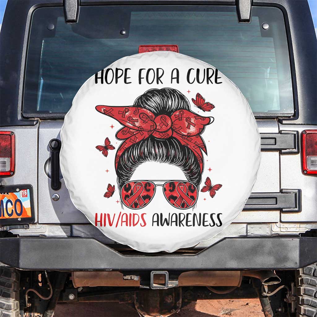 Hope For A Cure HIV Awareness Spare Tire Cover Strong Woman Red Ribbon Gift TS12 No hole White Print Your Wear
