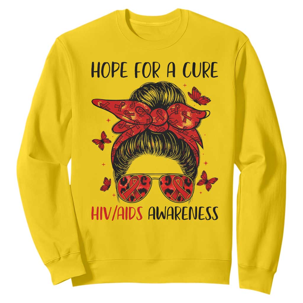 Hope For A Cure HIV Awareness Sweatshirt Strong Woman Red Ribbon Gift TS12 Daisy Print Your Wear