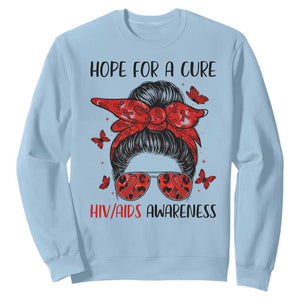 Hope For A Cure HIV Awareness Sweatshirt Strong Woman Red Ribbon Gift TS12 Light Blue Print Your Wear
