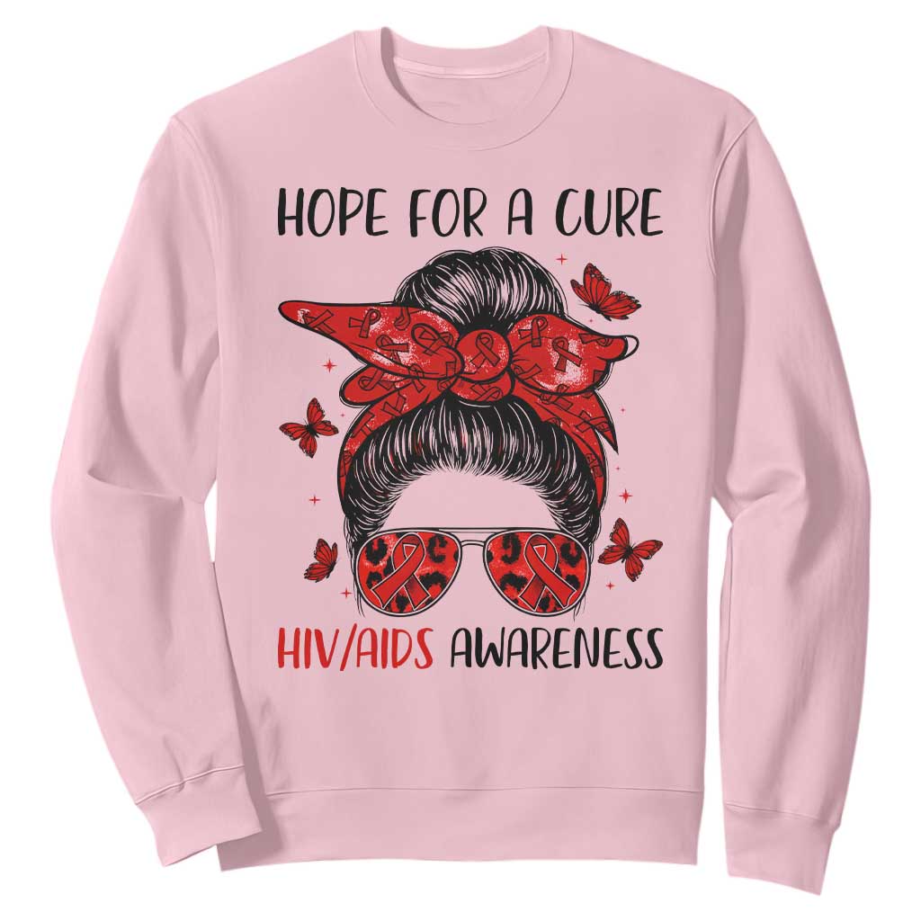 Hope For A Cure HIV Awareness Sweatshirt Strong Woman Red Ribbon Gift TS12 Light Pink Print Your Wear