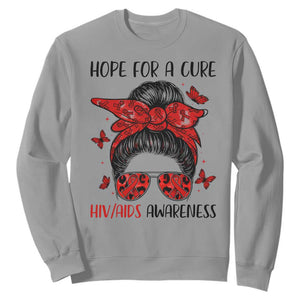 Hope For A Cure HIV Awareness Sweatshirt Strong Woman Red Ribbon Gift TS12 Sport Gray Print Your Wear