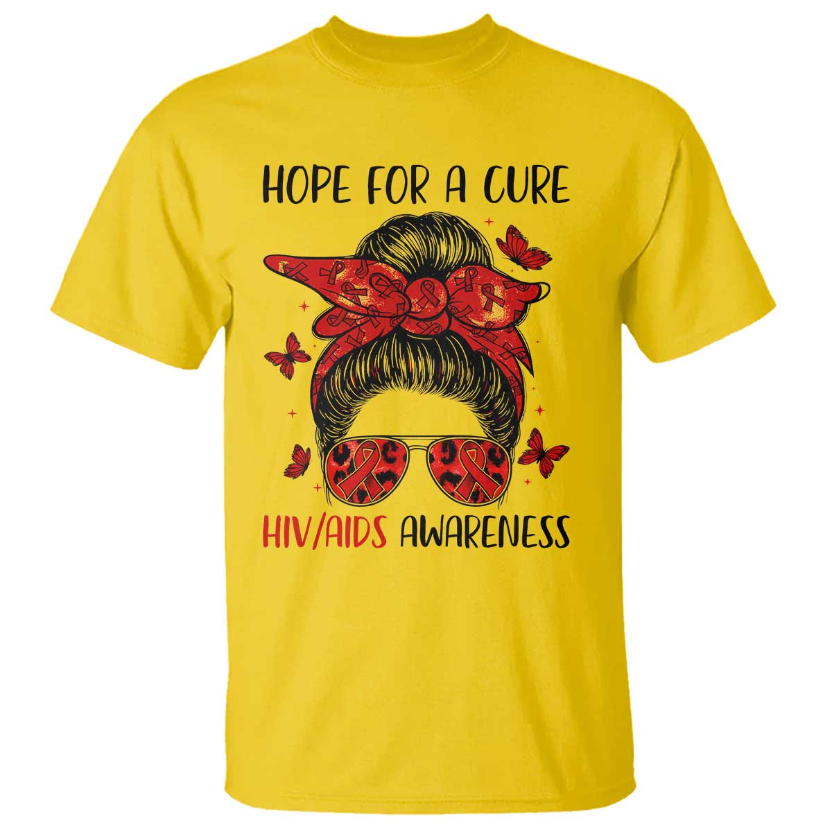 Hope For A Cure HIV Awareness T Shirt Strong Woman Red Ribbon Gift TS12 Daisy Print Your Wear