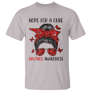 Hope For A Cure HIV Awareness T Shirt Strong Woman Red Ribbon Gift TS12 Ice Gray Print Your Wear