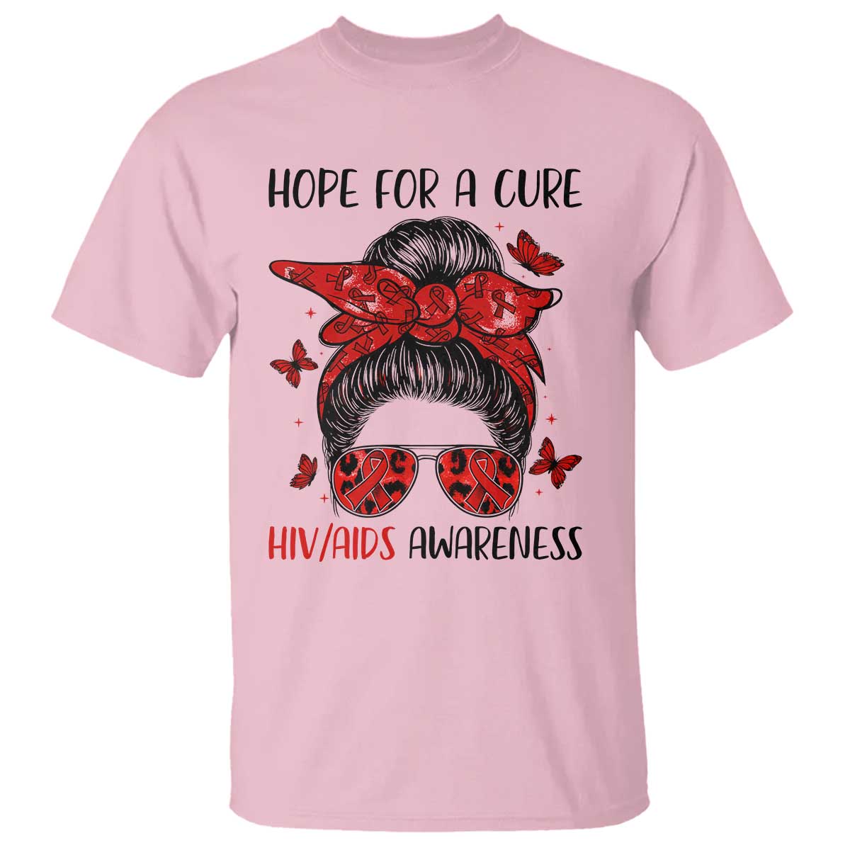 Hope For A Cure HIV Awareness T Shirt Strong Woman Red Ribbon Gift TS12 Light Pink Print Your Wear