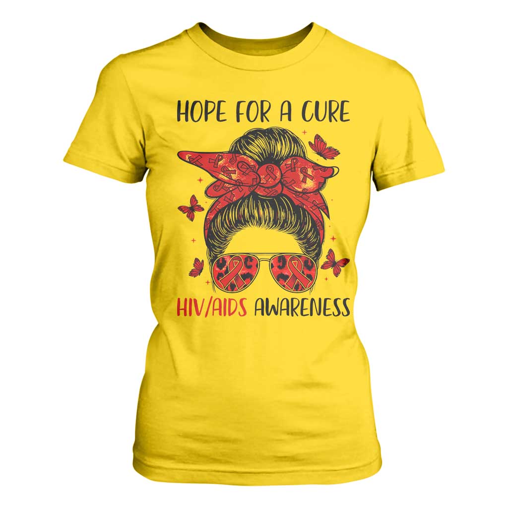 Hope For A Cure HIV Awareness T Shirt For Women Strong Woman Red Ribbon Gift TS12 Daisy Print Your Wear