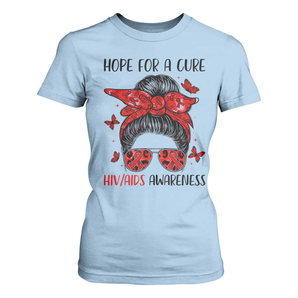 Hope For A Cure HIV Awareness T Shirt For Women Strong Woman Red Ribbon Gift TS12 Light Blue Print Your Wear