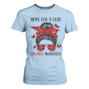 Hope For A Cure HIV Awareness T Shirt For Women Strong Woman Red Ribbon Gift TS12 Light Blue Print Your Wear