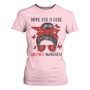 Hope For A Cure HIV Awareness T Shirt For Women Strong Woman Red Ribbon Gift TS12 Light Pink Print Your Wear