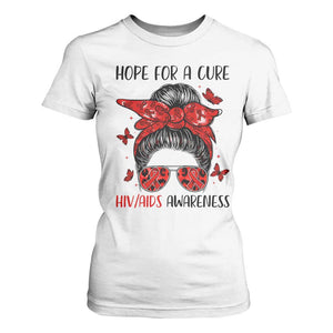 Hope For A Cure HIV Awareness T Shirt For Women Strong Woman Red Ribbon Gift TS12 White Print Your Wear