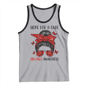 Hope For A Cure HIV Awareness Tank Top Strong Woman Red Ribbon Gift TS12 Athletic Heather Black Print Your Wear