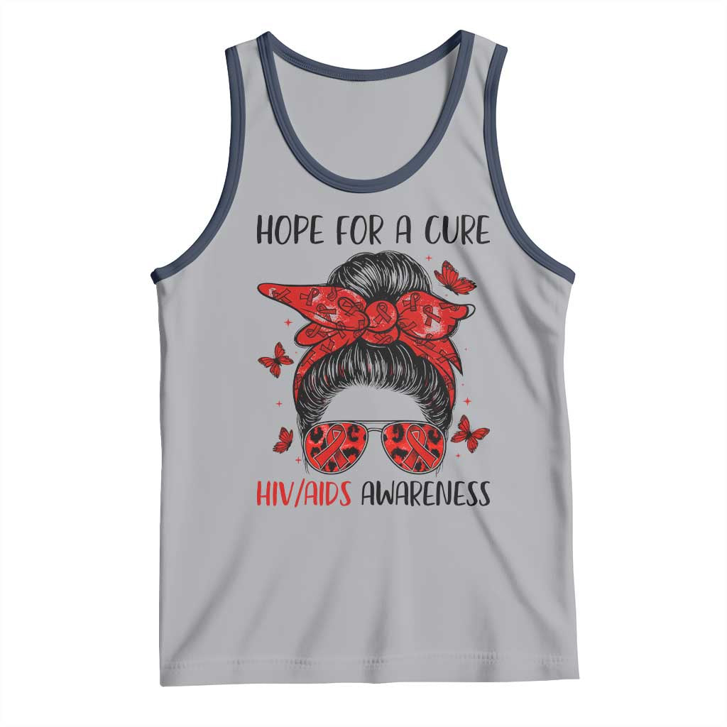 Hope For A Cure HIV Awareness Tank Top Strong Woman Red Ribbon Gift TS12 Athletic Heather Navy Print Your Wear