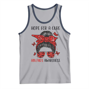 Hope For A Cure HIV Awareness Tank Top Strong Woman Red Ribbon Gift TS12 Athletic Heather Navy Print Your Wear