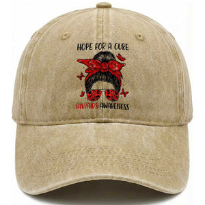 Hope For A Cure HIV Awareness Washed Cotton Baseball Cap Strong Woman Red Ribbon Gift TS12 Print Your Wear