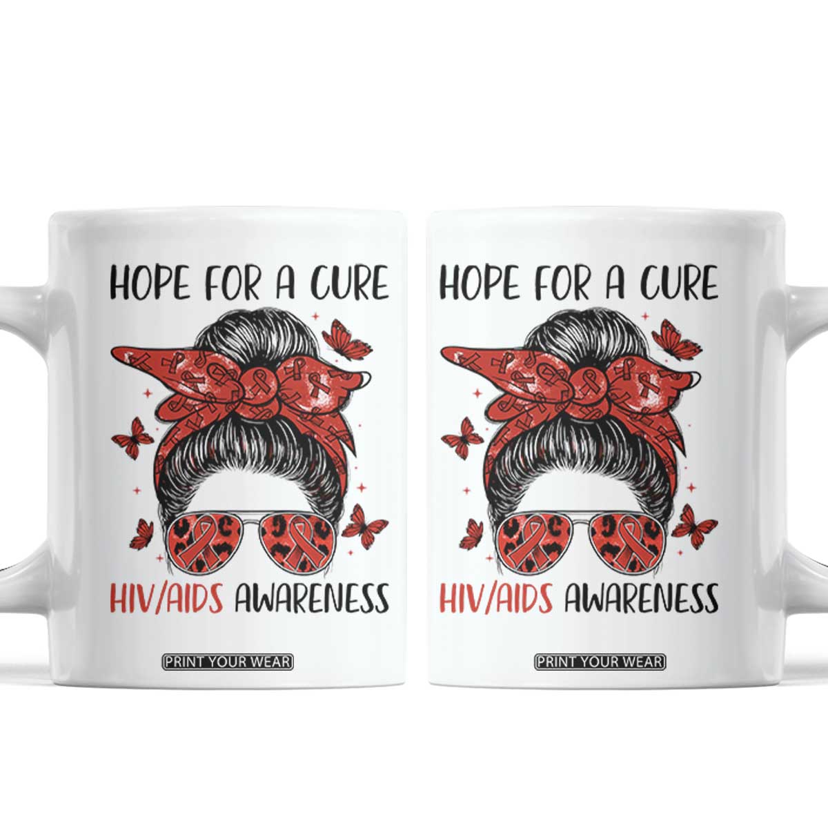Hope For A Cure HIV Awareness Coffee Mug Strong Woman Red Ribbon Gift TS12 White Print Your Wear