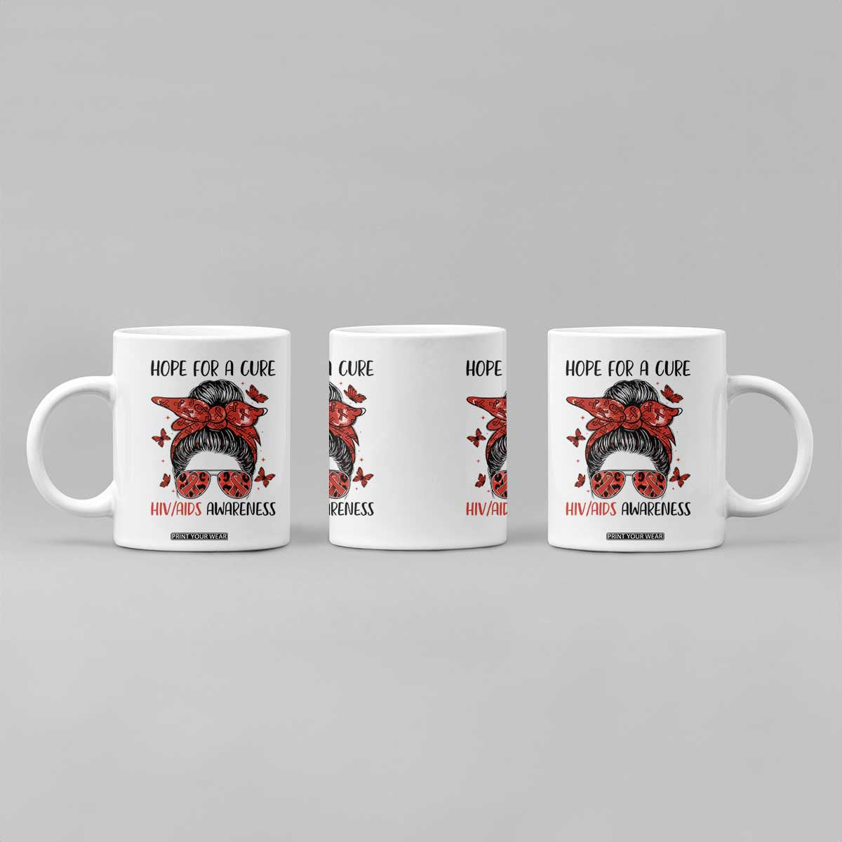 Hope For A Cure HIV Awareness Coffee Mug Strong Woman Red Ribbon Gift TS12 Print Your Wear