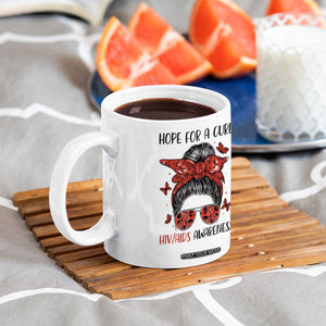 Hope For A Cure HIV Awareness Coffee Mug Strong Woman Red Ribbon Gift TS12 Print Your Wear