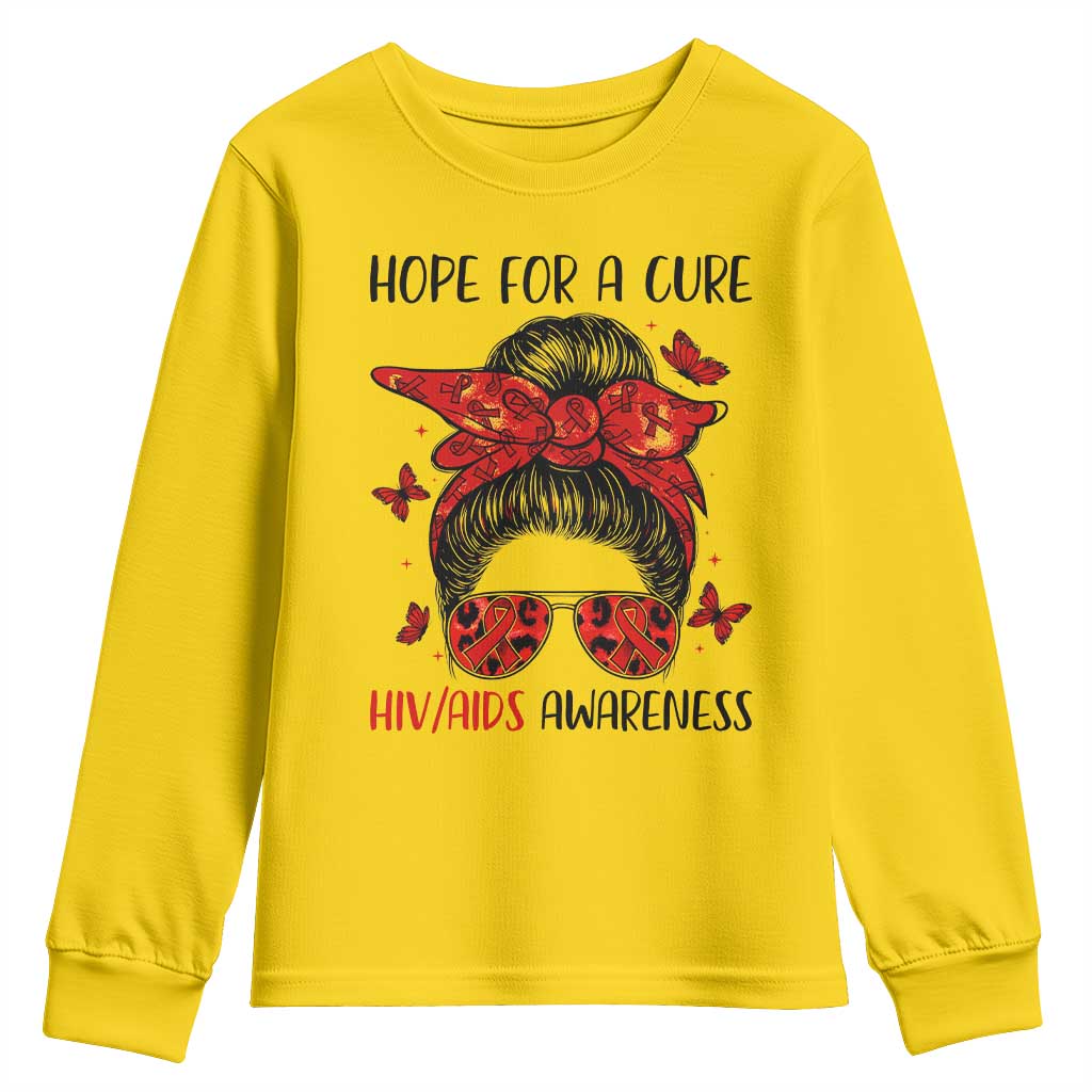 Hope For A Cure HIV Awareness Youth Sweatshirt Strong Woman Red Ribbon Gift TS12 Daisy Print Your Wear