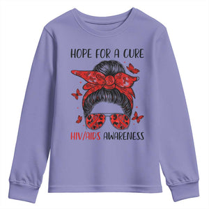 Hope For A Cure HIV Awareness Youth Sweatshirt Strong Woman Red Ribbon Gift TS12 Violet Print Your Wear
