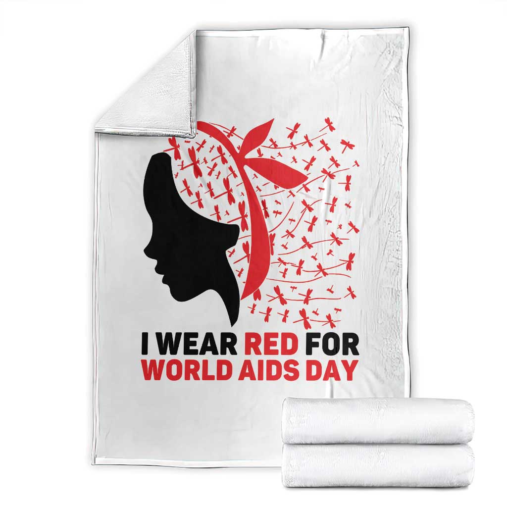 I Wear Red For World AIDS Day Throw Blanket HIV Awareness Dragonfly Support Gift TS12 White Print Your Wear