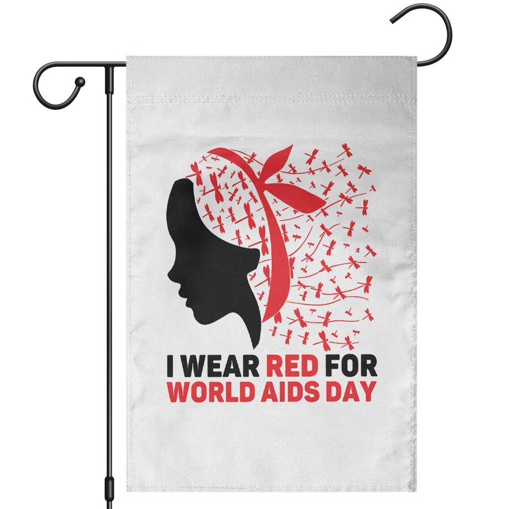 I Wear Red For World AIDS Day Garden Flag HIV Awareness Dragonfly Support Gift TS12 White Print Your Wear