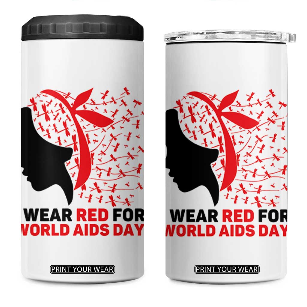 I Wear Red For World AIDS Day 4 in 1 Can Cooler Tumbler HIV Awareness Dragonfly Support Gift TS12 One Size: 16 oz White Print Your Wear