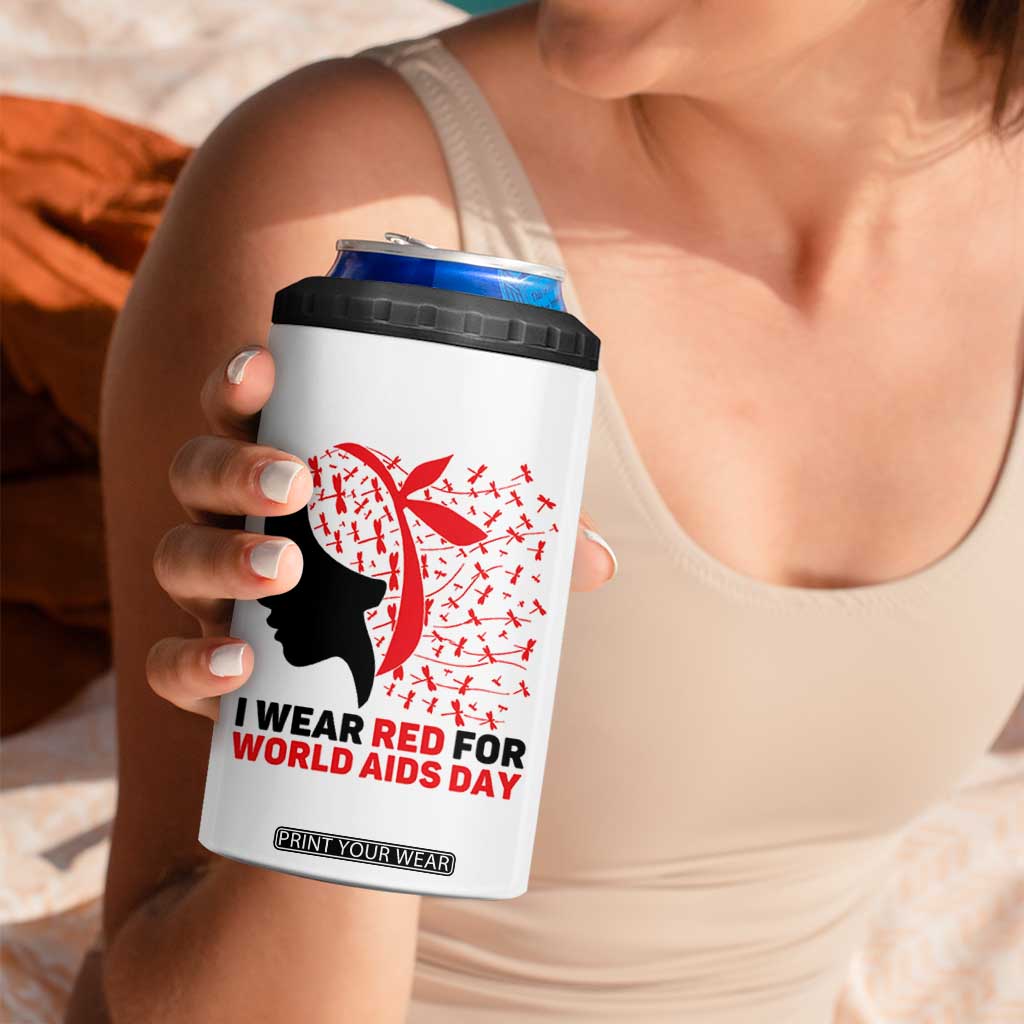 I Wear Red For World AIDS Day 4 in 1 Can Cooler Tumbler HIV Awareness Dragonfly Support Gift TS12 Print Your Wear