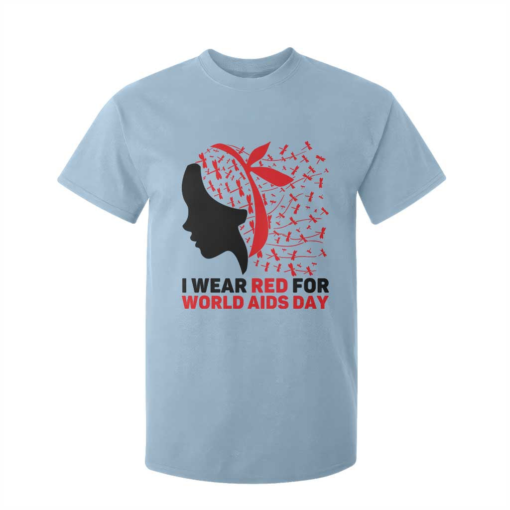 I Wear Red For World AIDS Day T Shirt For Kid HIV Awareness Dragonfly Support Gift TS12 Light Blue Print Your Wear