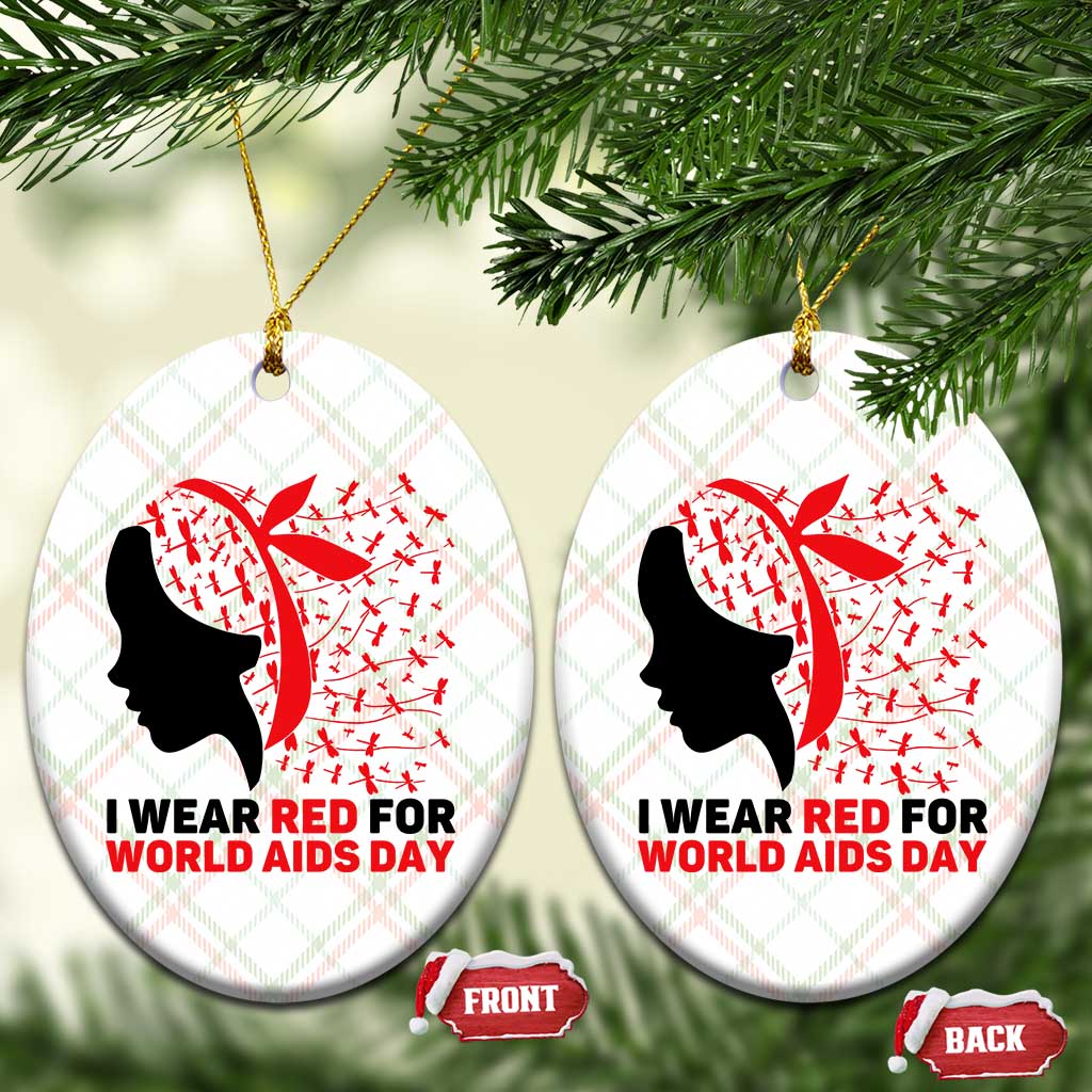 I Wear Red For World AIDS Day Ceramic Ornament HIV Awareness Dragonfly Support Gift TS12 Print Your Wear