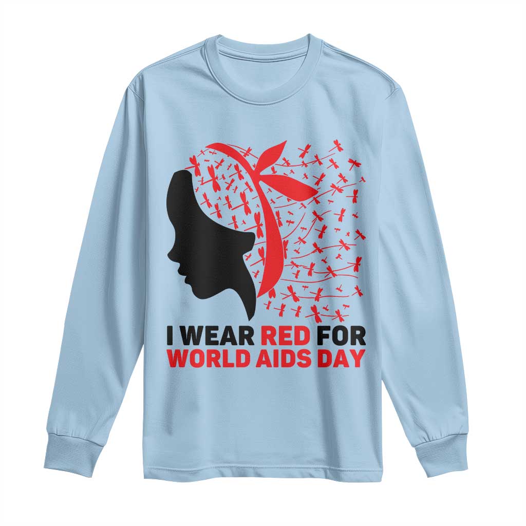 I Wear Red For World AIDS Day Long Sleeve Shirt HIV Awareness Dragonfly Support Gift TS12 Light Blue Print Your Wear