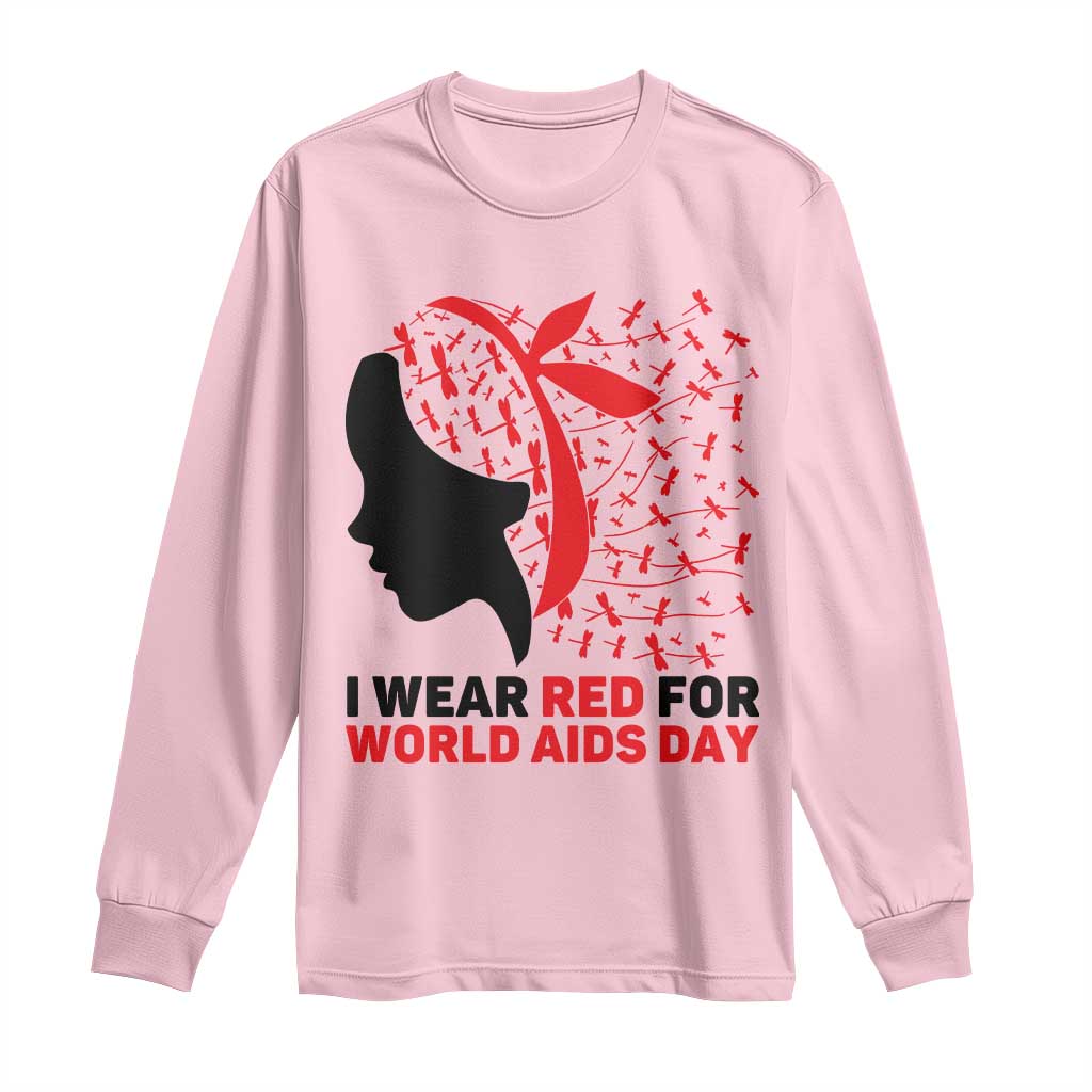 I Wear Red For World AIDS Day Long Sleeve Shirt HIV Awareness Dragonfly Support Gift TS12 Light Pink Print Your Wear