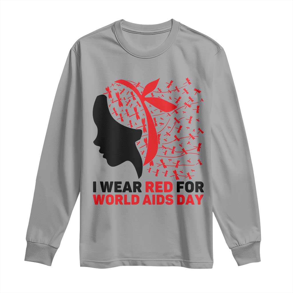 I Wear Red For World AIDS Day Long Sleeve Shirt HIV Awareness Dragonfly Support Gift TS12 Sport Gray Print Your Wear