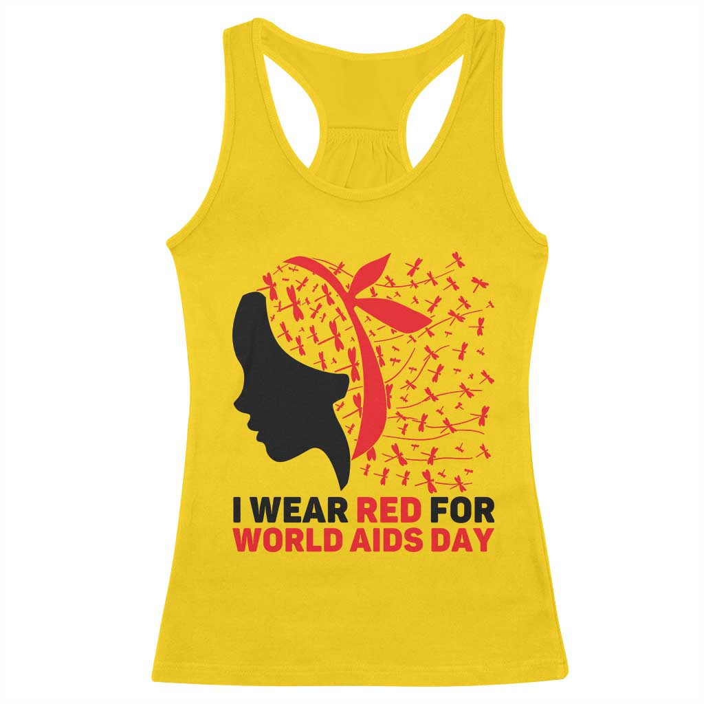I Wear Red For World AIDS Day Racerback Tank Top HIV Awareness Dragonfly Support Gift - Print Your Wear