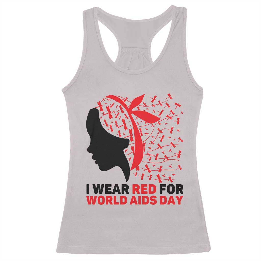I Wear Red For World AIDS Day Racerback Tank Top HIV Awareness Dragonfly Support Gift - Print Your Wear