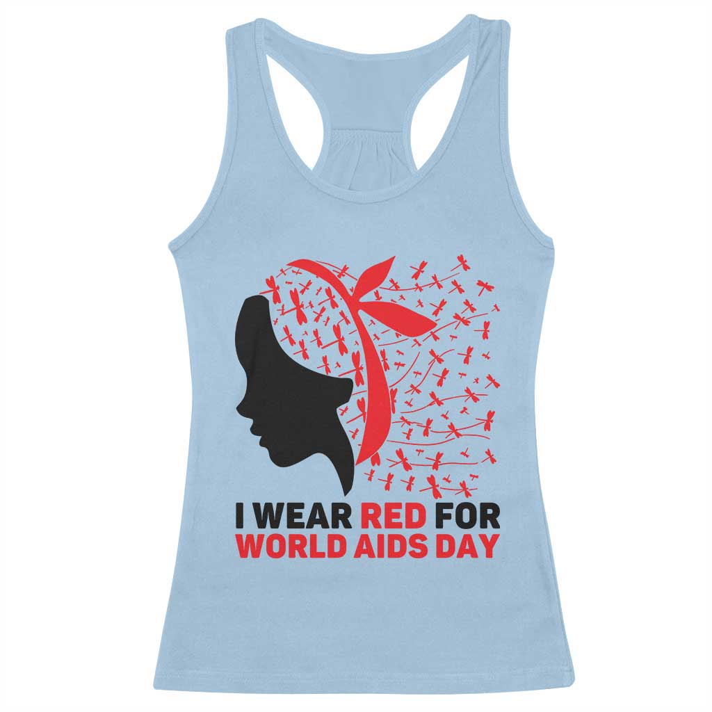 I Wear Red For World AIDS Day Racerback Tank Top HIV Awareness Dragonfly Support Gift TS12 Light Blue Print Your Wear