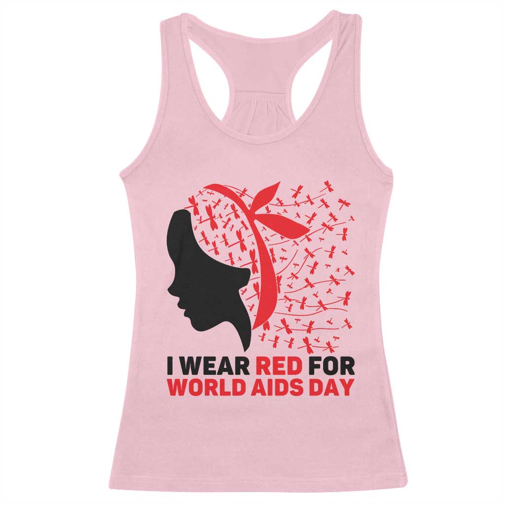 I Wear Red For World AIDS Day Racerback Tank Top HIV Awareness Dragonfly Support Gift - Print Your Wear