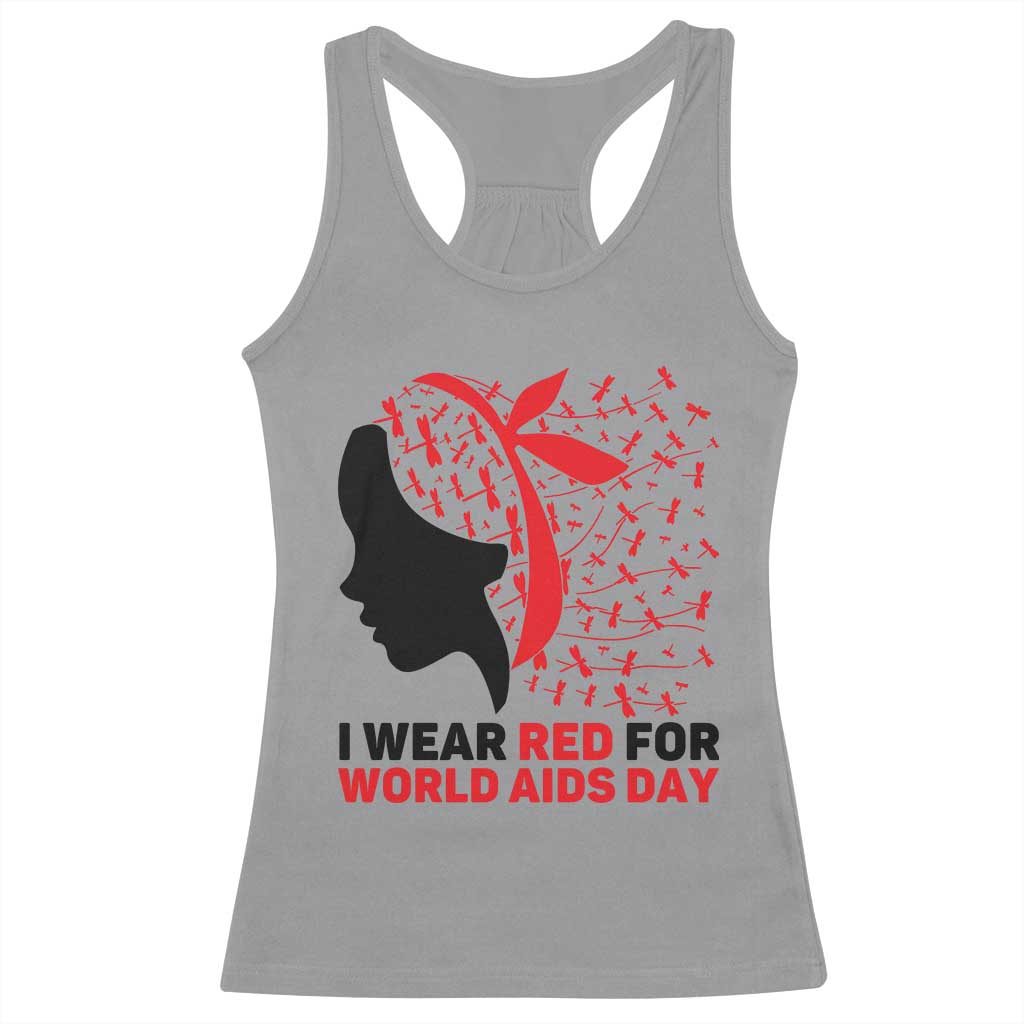I Wear Red For World AIDS Day Racerback Tank Top HIV Awareness Dragonfly Support Gift TS12 Sport Gray Print Your Wear