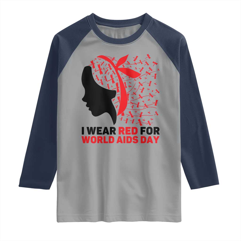 I Wear Red For World AIDS Day Raglan Shirt HIV Awareness Dragonfly Support Gift TS12 Sport Gray Navy Print Your Wear