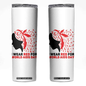 I Wear Red For World AIDS Day Skinny Tumbler HIV Awareness Dragonfly Support Gift TS12 White Print Your Wear
