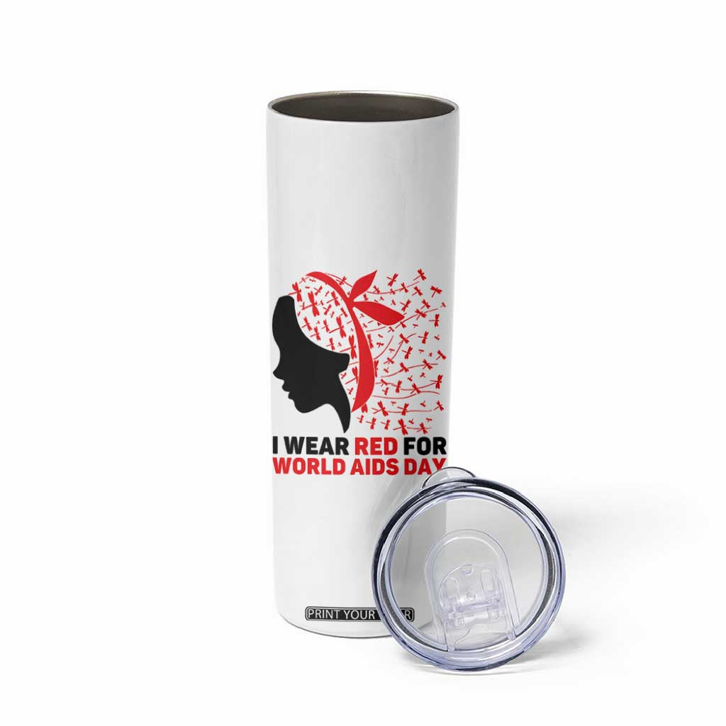 I Wear Red For World AIDS Day Skinny Tumbler HIV Awareness Dragonfly Support Gift TS12 Print Your Wear