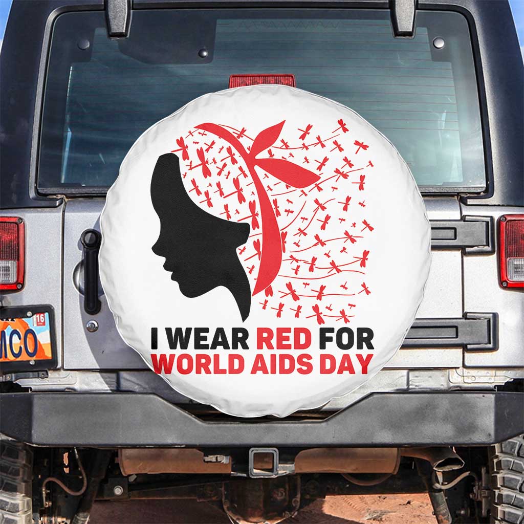 I Wear Red For World AIDS Day Spare Tire Cover HIV Awareness Dragonfly Support Gift TS12 No hole White Print Your Wear