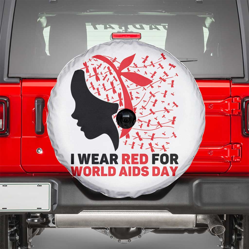 I Wear Red For World AIDS Day Spare Tire Cover HIV Awareness Dragonfly Support Gift TS12 White Print Your Wear