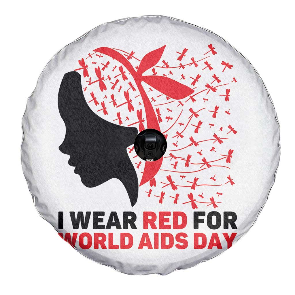 I Wear Red For World AIDS Day Spare Tire Cover HIV Awareness Dragonfly Support Gift TS12 Print Your Wear