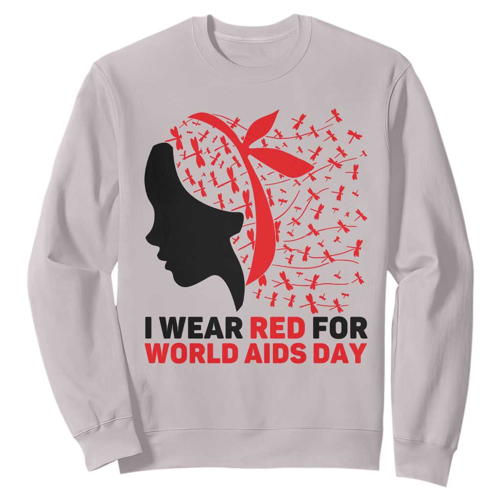 I Wear Red For World AIDS Day Sweatshirt HIV Awareness Dragonfly Support Gift TS12 Ice Gray Print Your Wear