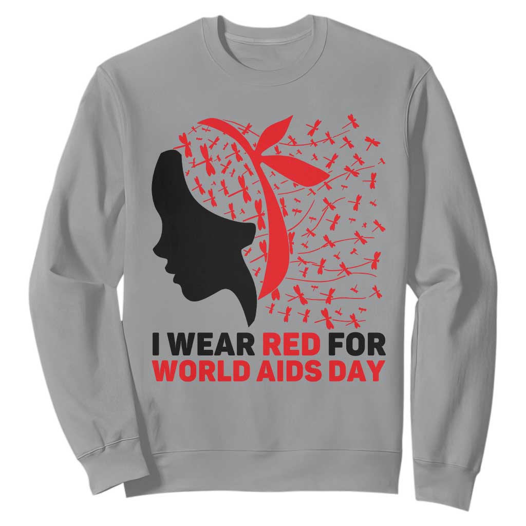 I Wear Red For World AIDS Day Sweatshirt HIV Awareness Dragonfly Support Gift TS12 Sport Gray Print Your Wear