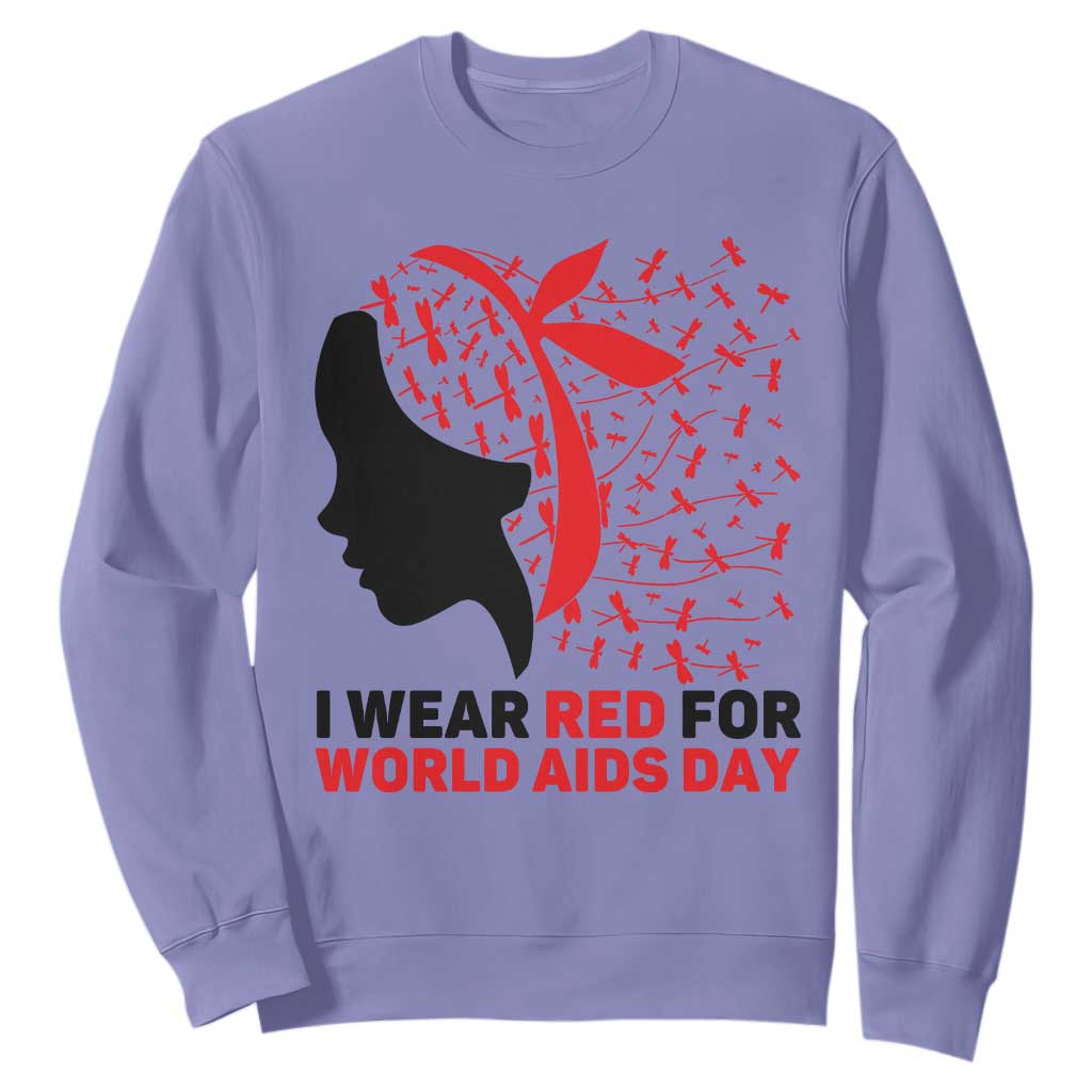 I Wear Red For World AIDS Day Sweatshirt HIV Awareness Dragonfly Support Gift TS12 Violet Print Your Wear